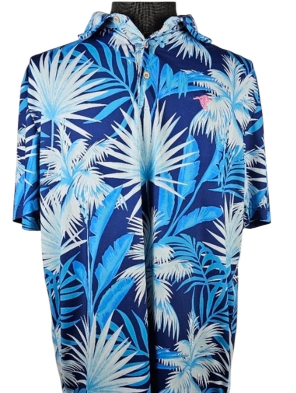 Scales Men's Hawaiian Leaf Print Short Sleeve Poly Blend Golf Polo Size L